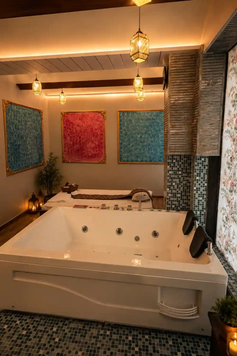Jacuzzi and bathing area at a premium massage spa in Surat