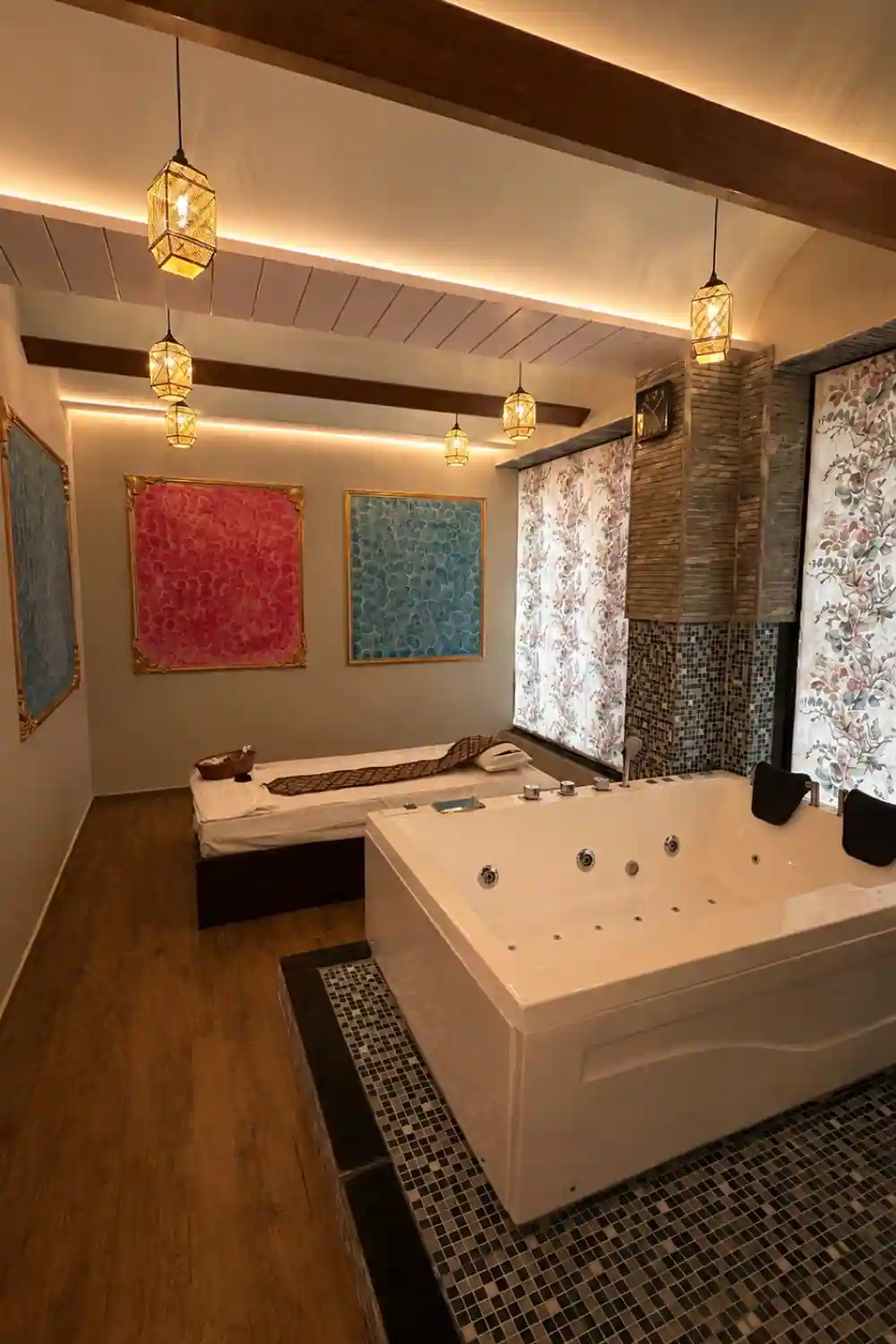 Private air-conditioned massage suite with fresh linen, Surat